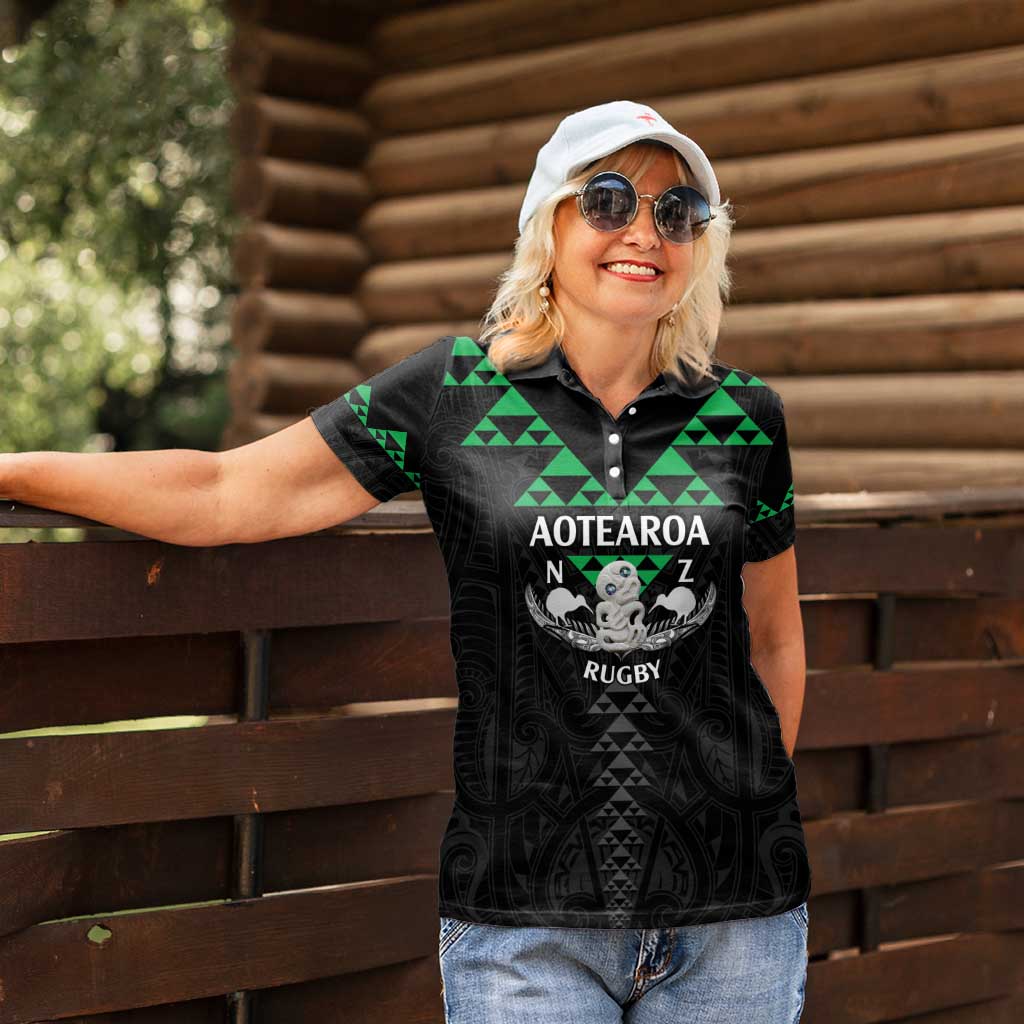 Personalised Aotearoa Rugby Women Polo Shirt New Zealand Maori Kete Matauranga Pattern