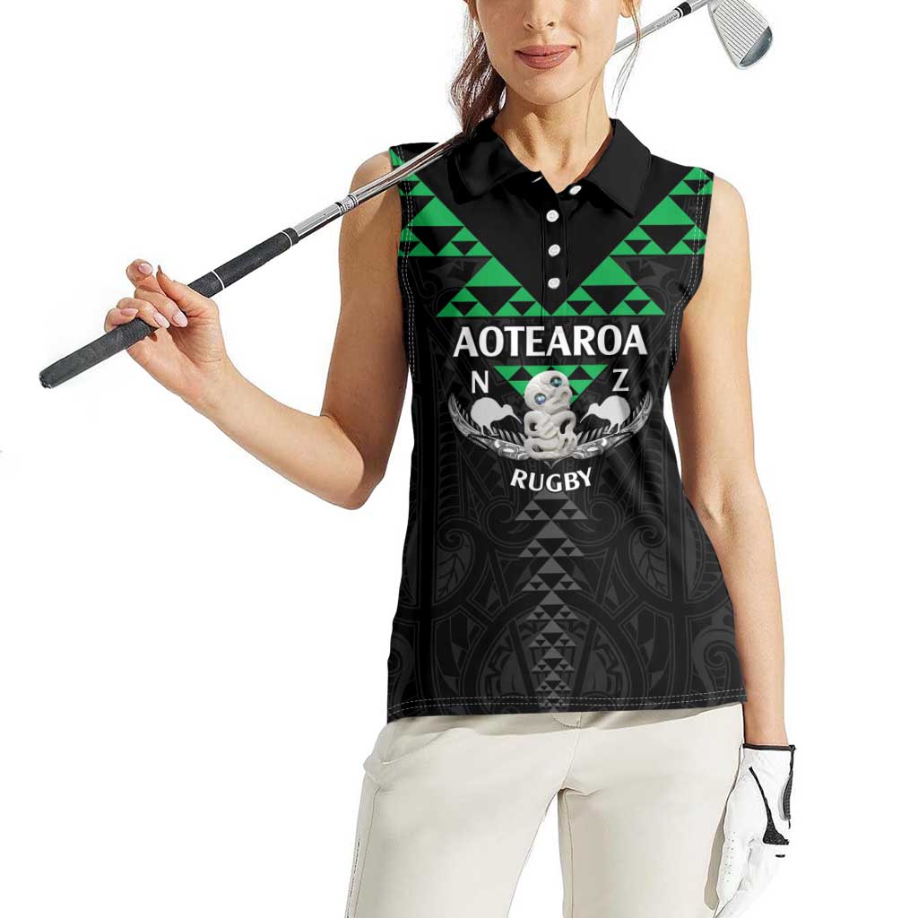 Personalised Aotearoa Rugby Women Sleeveless Polo Shirt New Zealand Maori Kete Matauranga Pattern