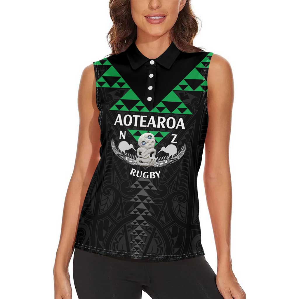 Personalised Aotearoa Rugby Women Sleeveless Polo Shirt New Zealand Maori Kete Matauranga Pattern