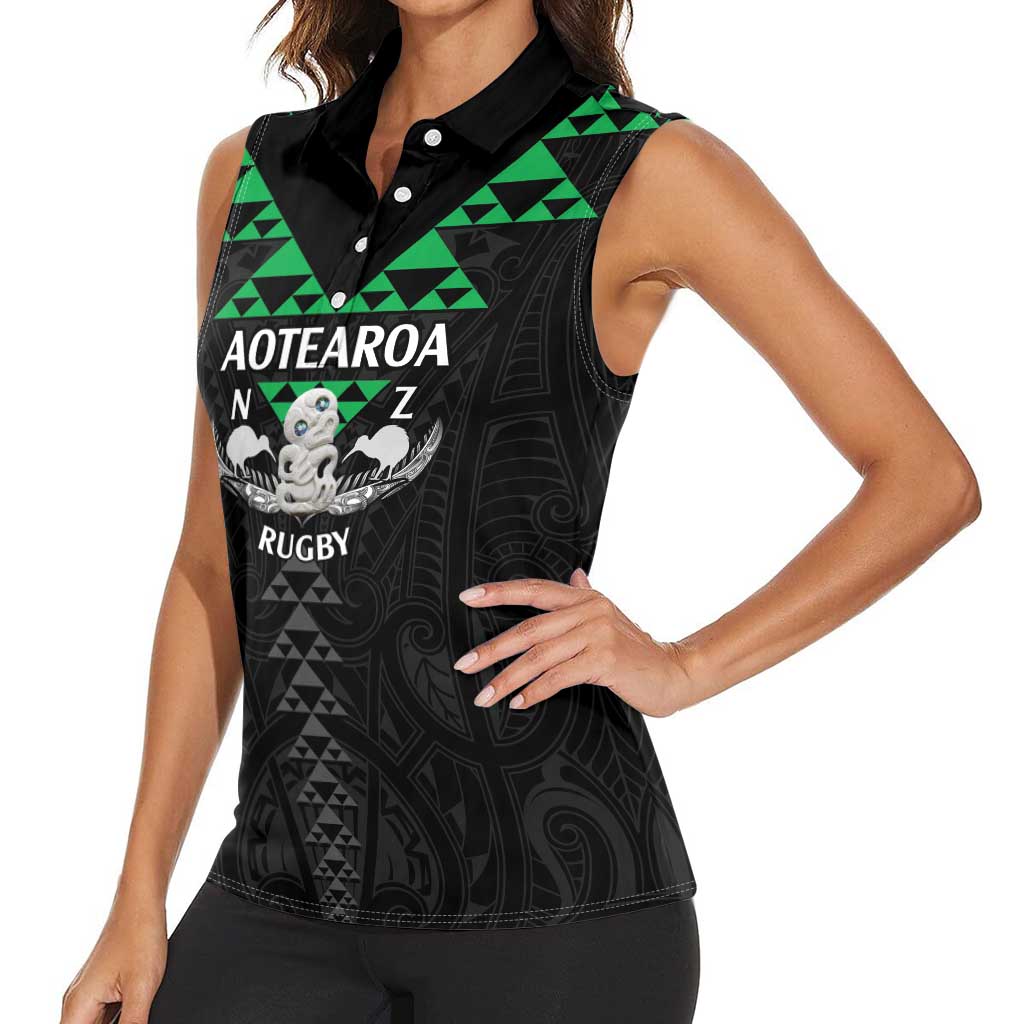 Personalised Aotearoa Rugby Women Sleeveless Polo Shirt New Zealand Maori Kete Matauranga Pattern