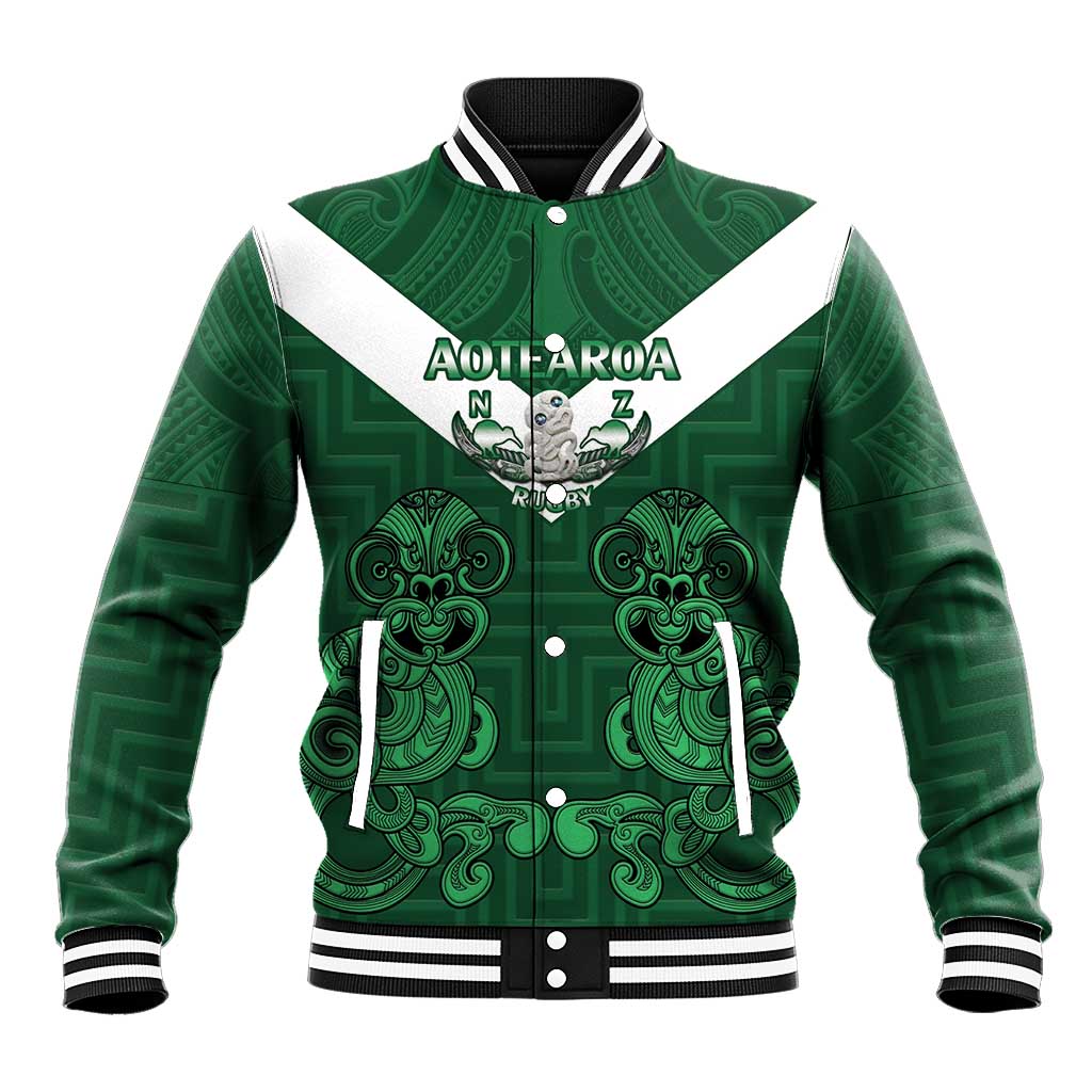 Custom Aotearoa Rugby Baseball Jacket New Zealand Maori Kete Poutama Pattern