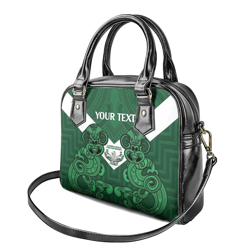 Custom Aotearoa Rugby Shoulder Handbag New Zealand Maori Kete Poutama Pattern