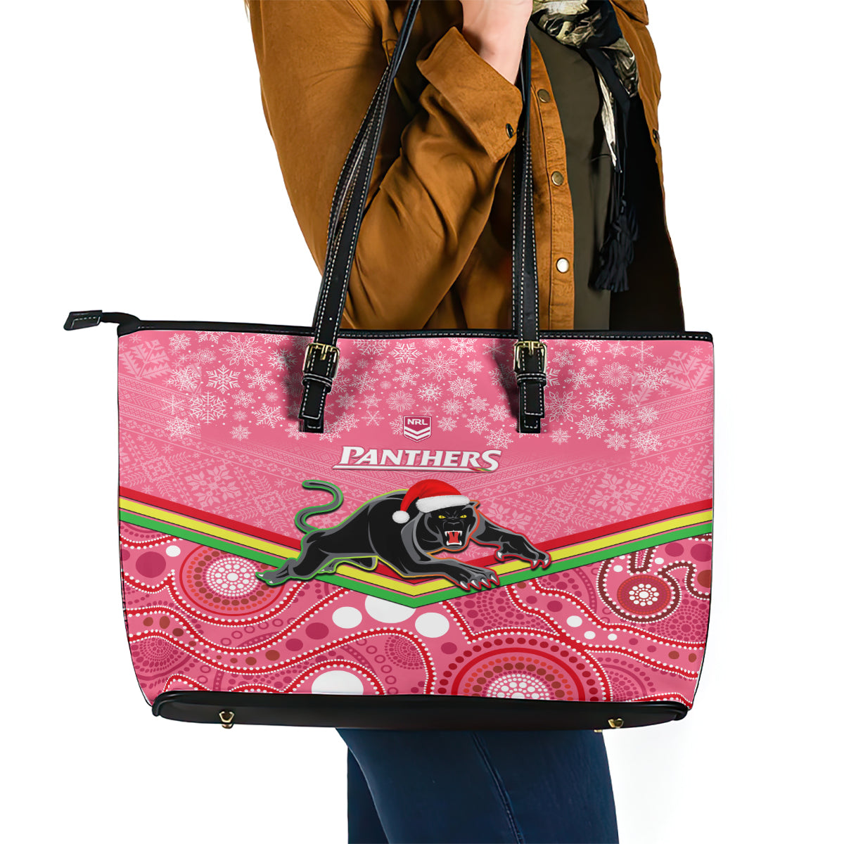 custom-panthers-rugby-christmas-leather-tote-bag-merry-xmas-2023-mix-aboriginal-art-pink-version