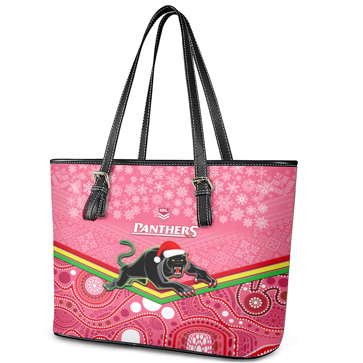 custom-panthers-rugby-christmas-leather-tote-bag-merry-xmas-2023-mix-aboriginal-art-pink-version