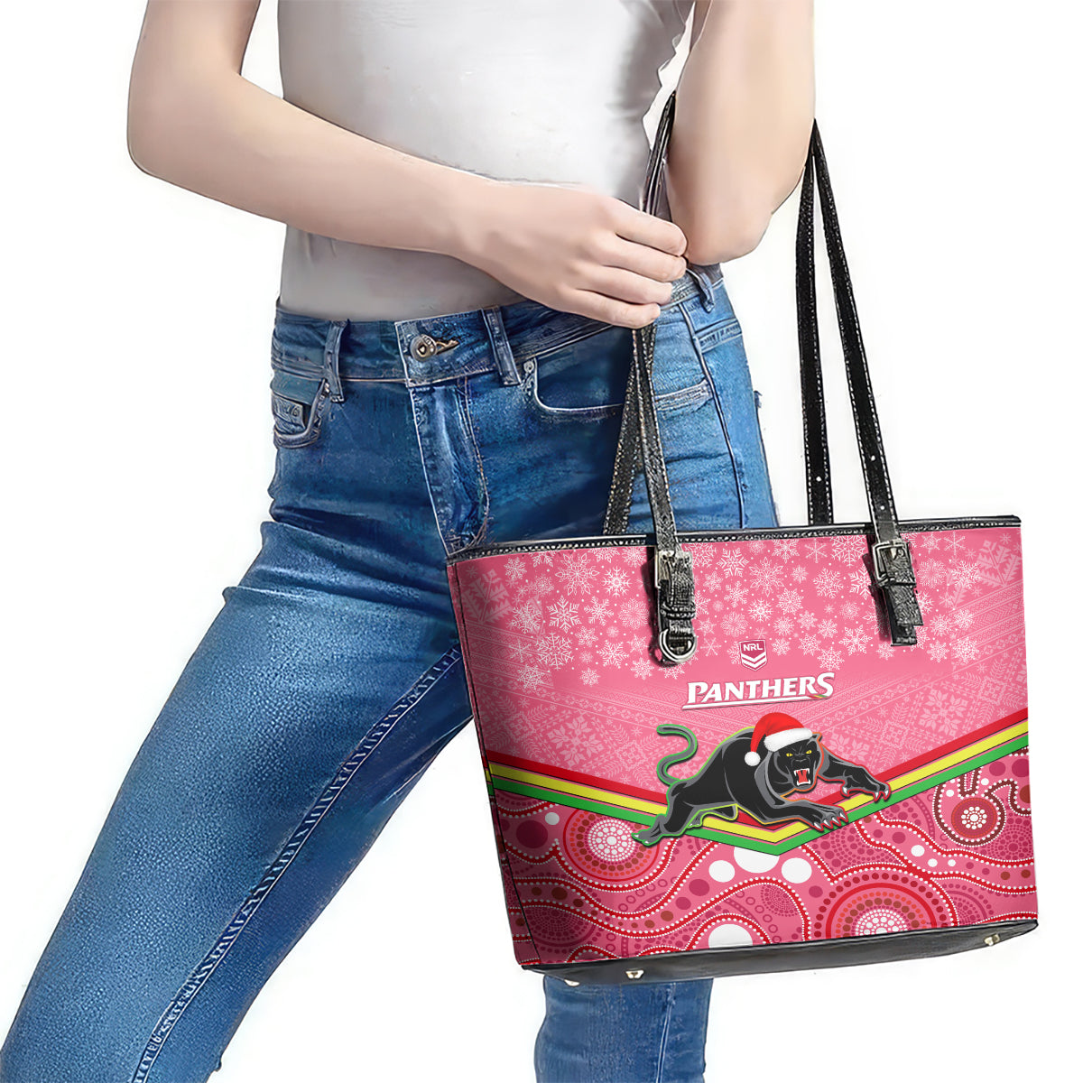 custom-panthers-rugby-christmas-leather-tote-bag-merry-xmas-2023-mix-aboriginal-art-pink-version