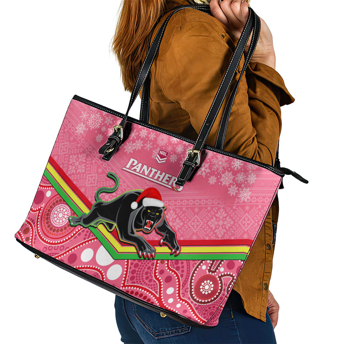 custom-panthers-rugby-christmas-leather-tote-bag-merry-xmas-2023-mix-aboriginal-art-pink-version