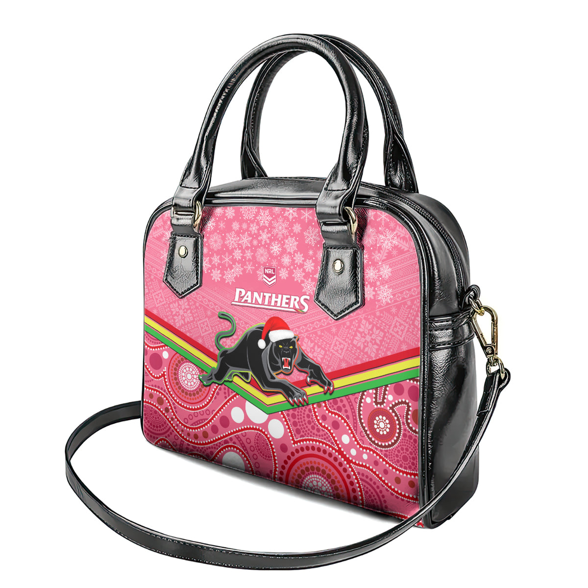 custom-panthers-rugby-christmas-shoulder-handbag-merry-xmas-2023-mix-aboriginal-art-pink-version