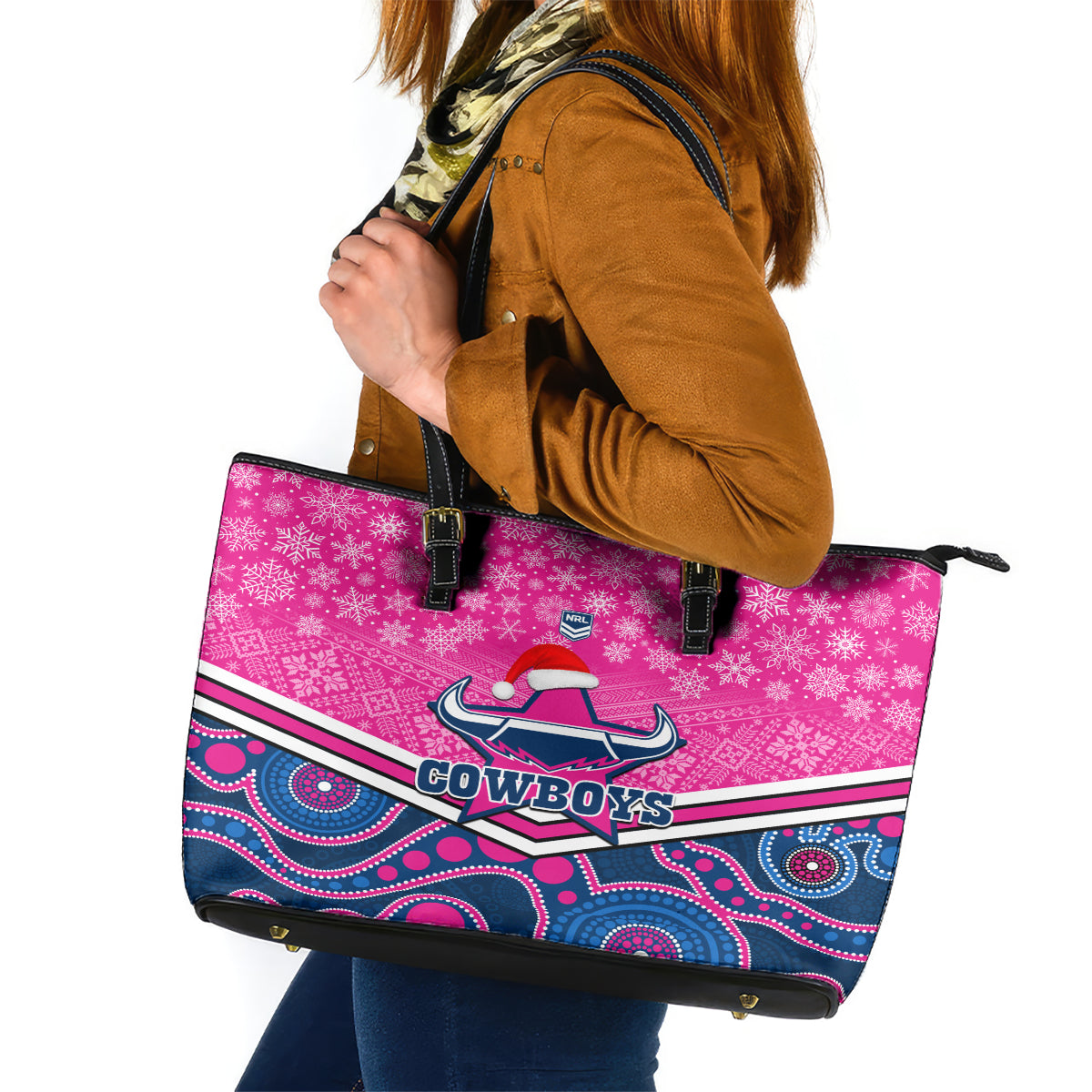 custom-cowboys-rugby-christmas-leather-tote-bag-merry-xmas-2023-mix-aboriginal-art-pink-version