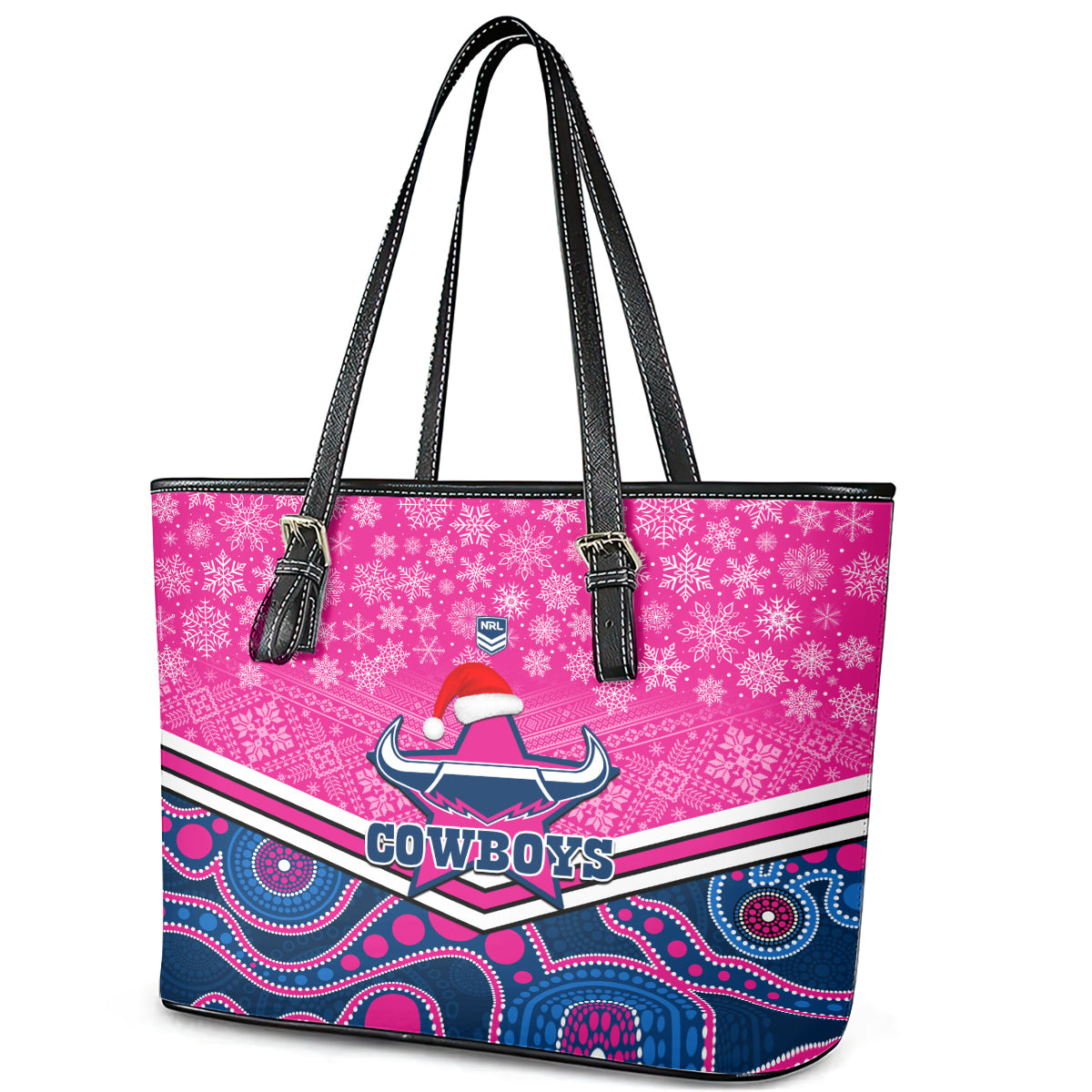 custom-cowboys-rugby-christmas-leather-tote-bag-merry-xmas-2023-mix-aboriginal-art-pink-version