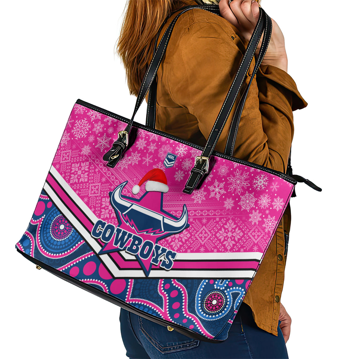 custom-cowboys-rugby-christmas-leather-tote-bag-merry-xmas-2023-mix-aboriginal-art-pink-version