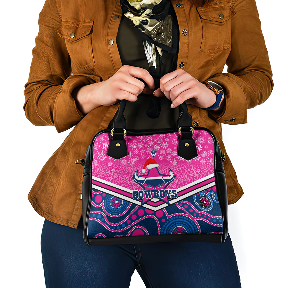 custom-cowboys-rugby-christmas-shoulder-handbag-merry-xmas-2023-mix-aboriginal-art-pink-version