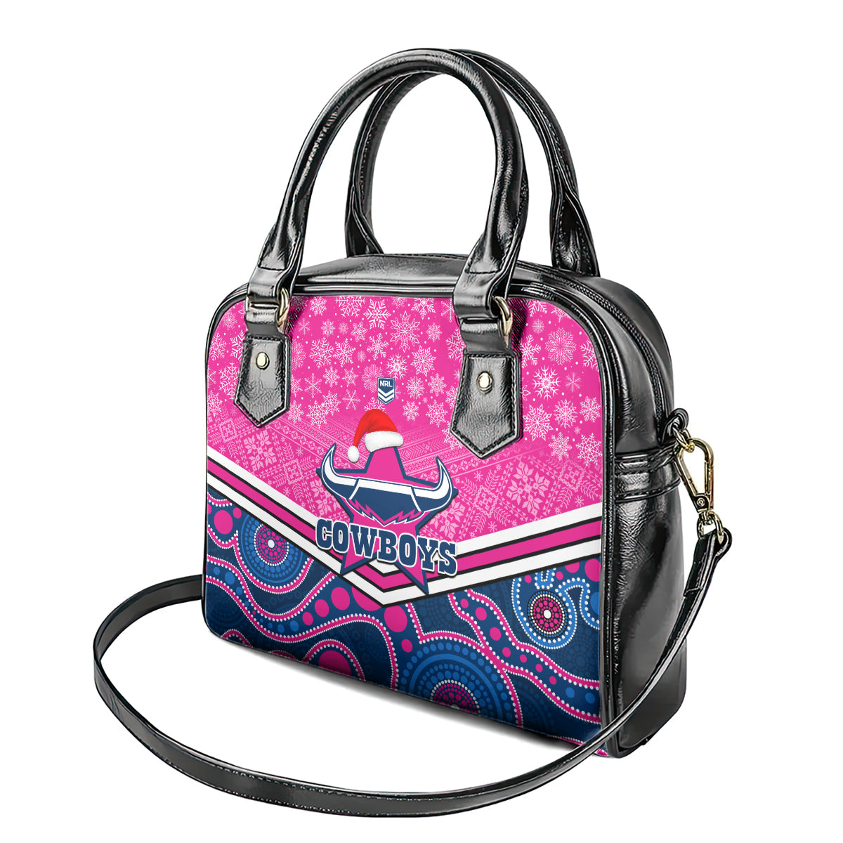 custom-cowboys-rugby-christmas-shoulder-handbag-merry-xmas-2023-mix-aboriginal-art-pink-version