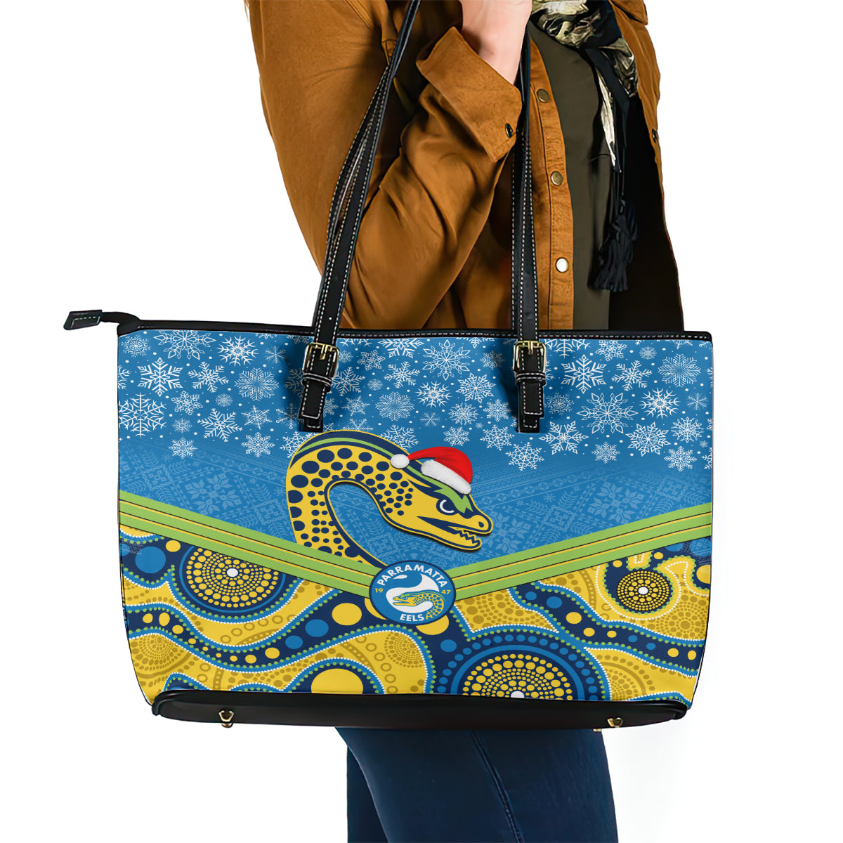 custom-parramatta-eels-rugby-christmas-leather-tote-bag-merry-xmas-2023-mix-aboriginal-art