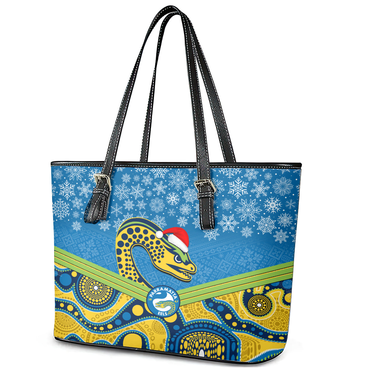 custom-parramatta-eels-rugby-christmas-leather-tote-bag-merry-xmas-2023-mix-aboriginal-art