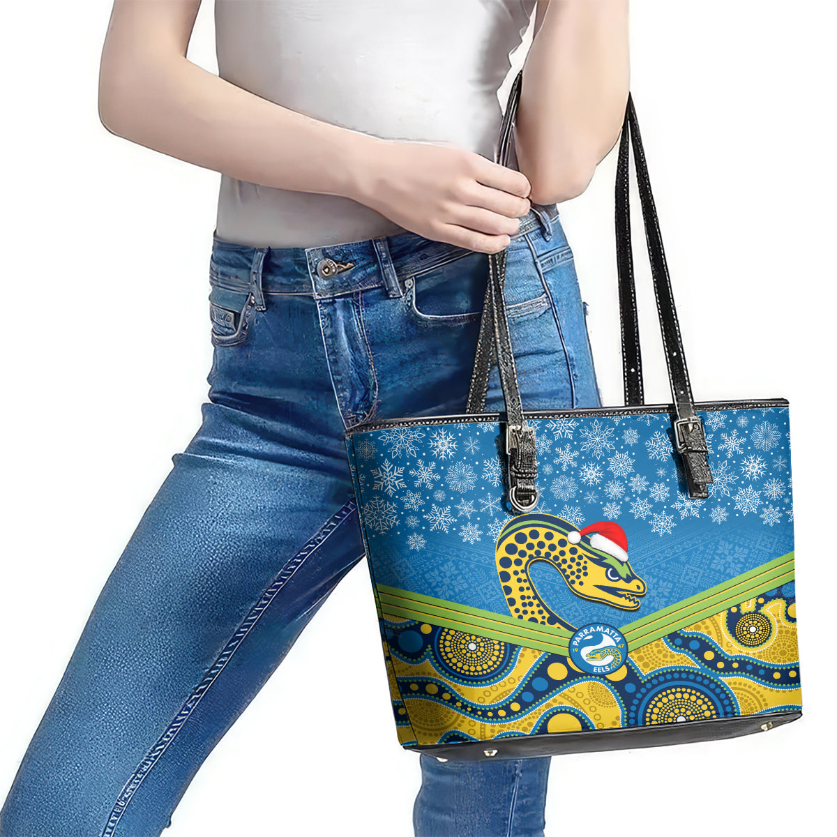 custom-parramatta-eels-rugby-christmas-leather-tote-bag-merry-xmas-2023-mix-aboriginal-art