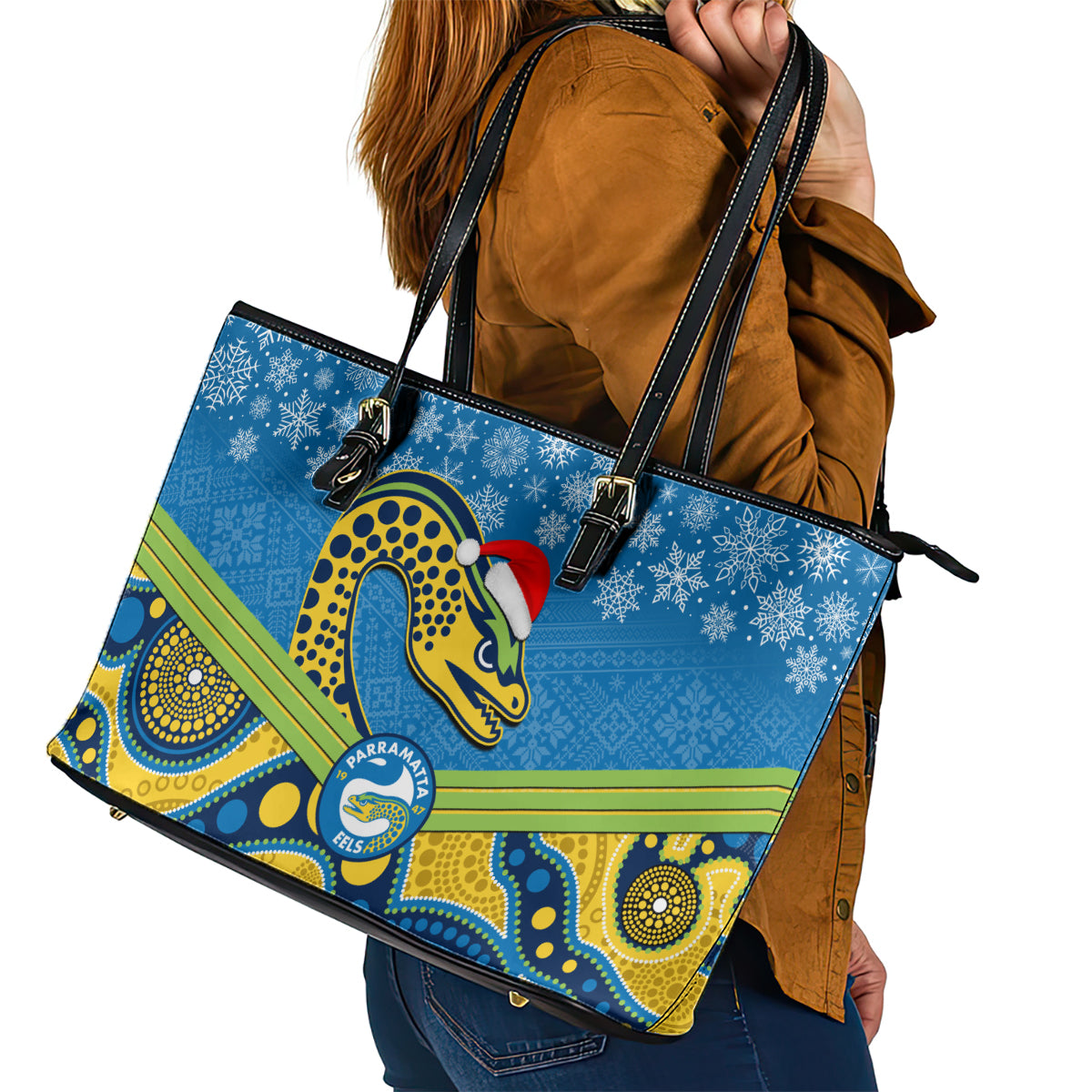 custom-parramatta-eels-rugby-christmas-leather-tote-bag-merry-xmas-2023-mix-aboriginal-art