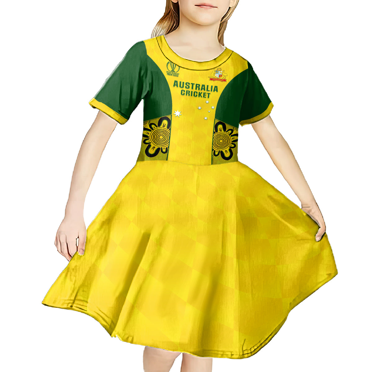 australia-cricket-kid-short-sleeve-dress-world-cup-go-champions-2023-indigenous