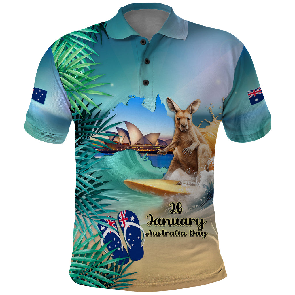 Australia Day 2024 Polo Shirt Kangaroo Go Surfing Aussie Map Tropical Style