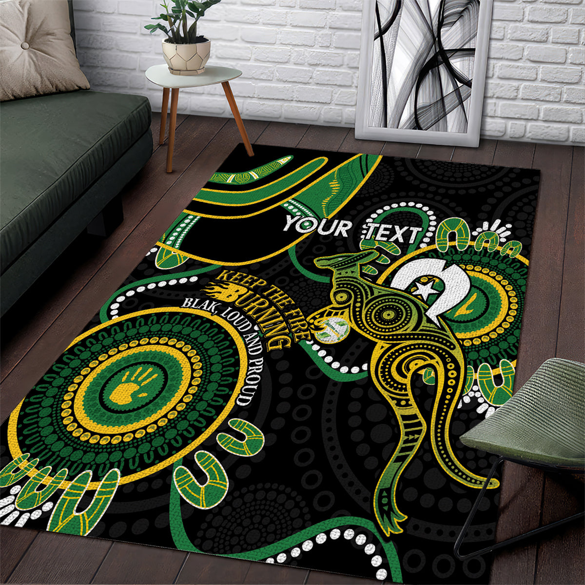 Custom Matildas NAIDOC Week Area Rug Australia Kangaroo Keep The Fire Burning - Black