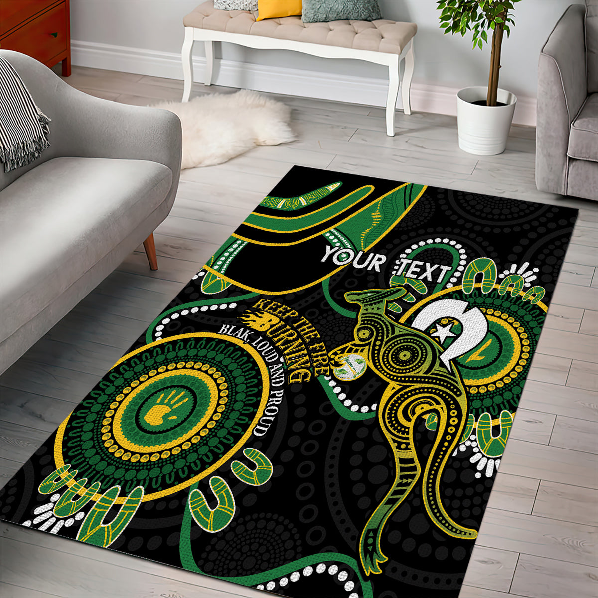 Custom Matildas NAIDOC Week Area Rug Australia Kangaroo Keep The Fire Burning - Black