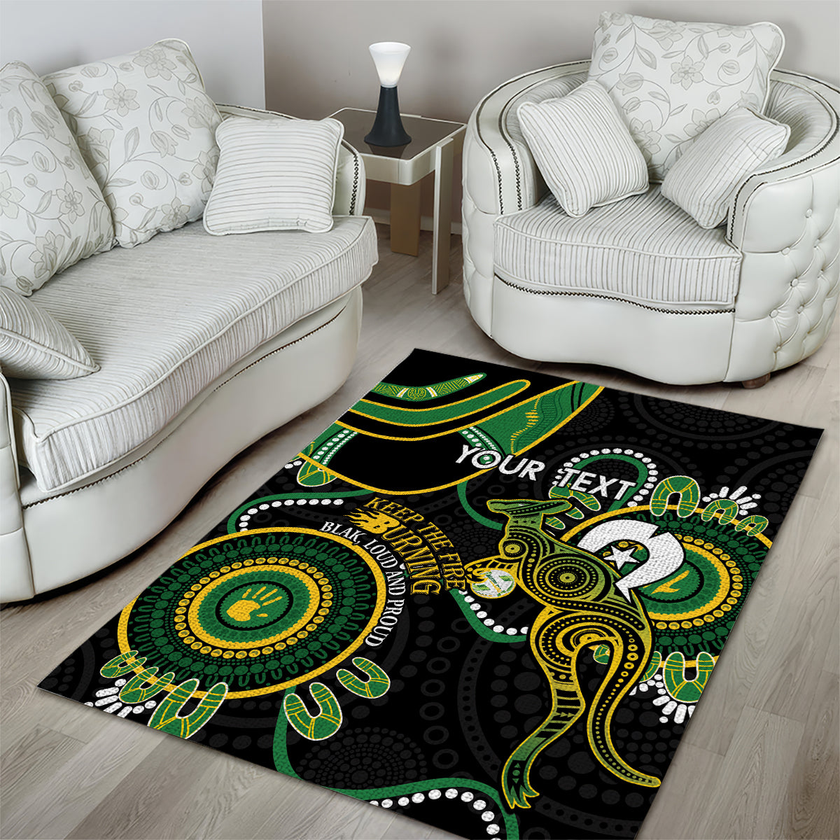 Custom Matildas NAIDOC Week Area Rug Australia Kangaroo Keep The Fire Burning - Black