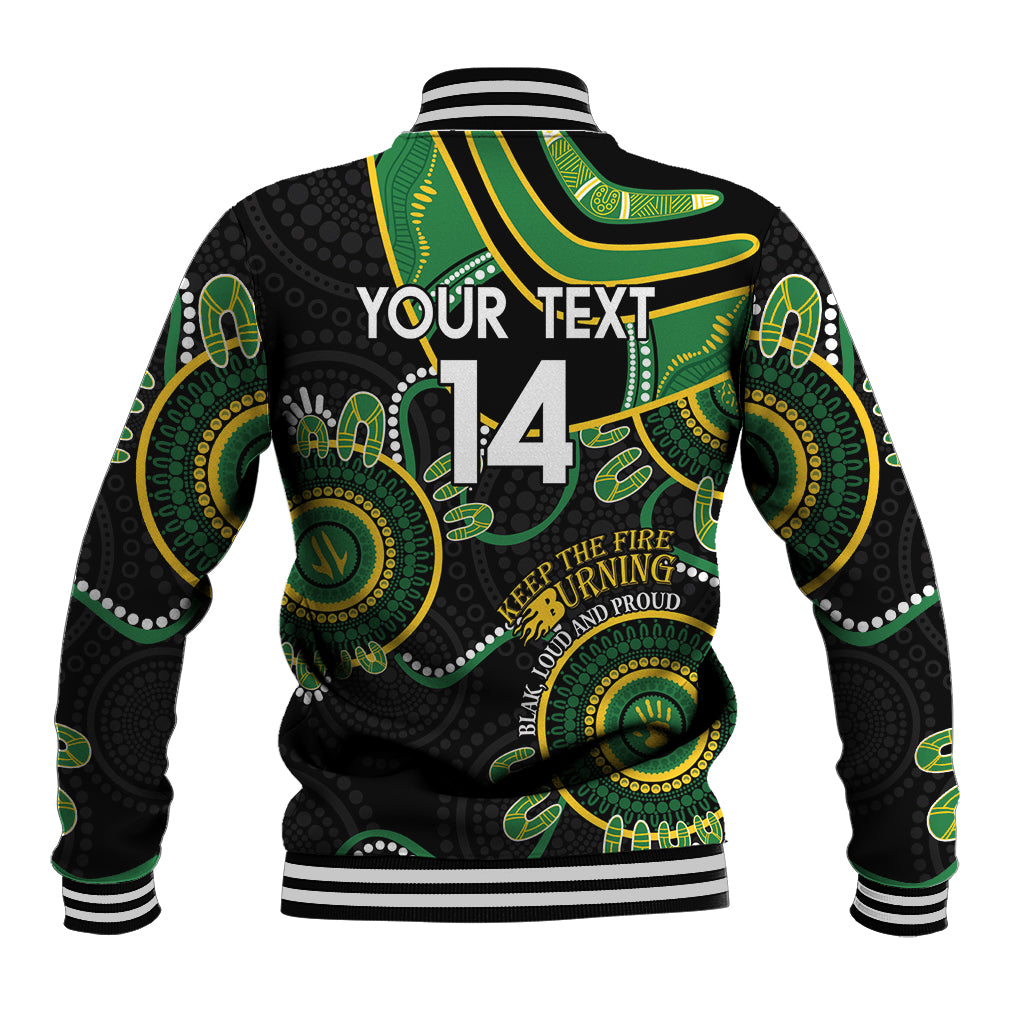 Custom Matildas NAIDOC Week Baseball Jacket Australia Kangaroo Keep The Fire Burning - Black