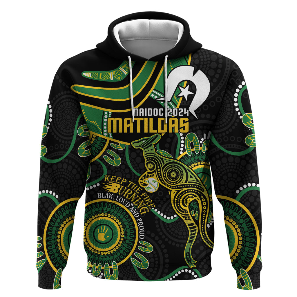 Custom Matildas NAIDOC Week Hoodie Australia Kangaroo Keep The Fire Burning - Black