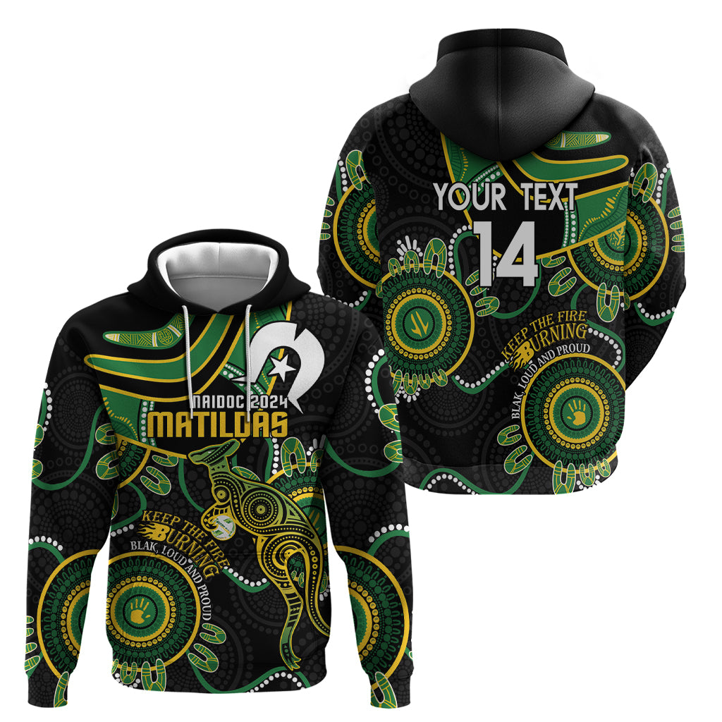 Custom Matildas NAIDOC Week Hoodie Australia Kangaroo Keep The Fire Burning - Black