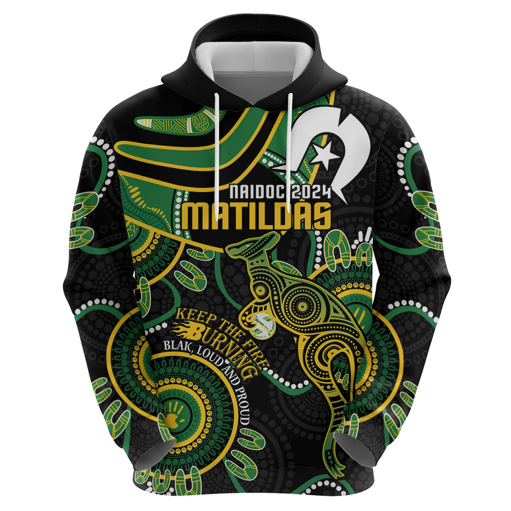 Custom Matildas NAIDOC Week Hoodie Australia Kangaroo Keep The Fire Burning - Black