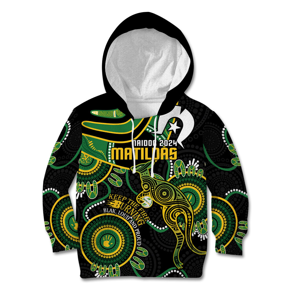 Custom Matildas NAIDOC Week Kid Hoodie Australia Kangaroo Keep The Fire Burning - Black