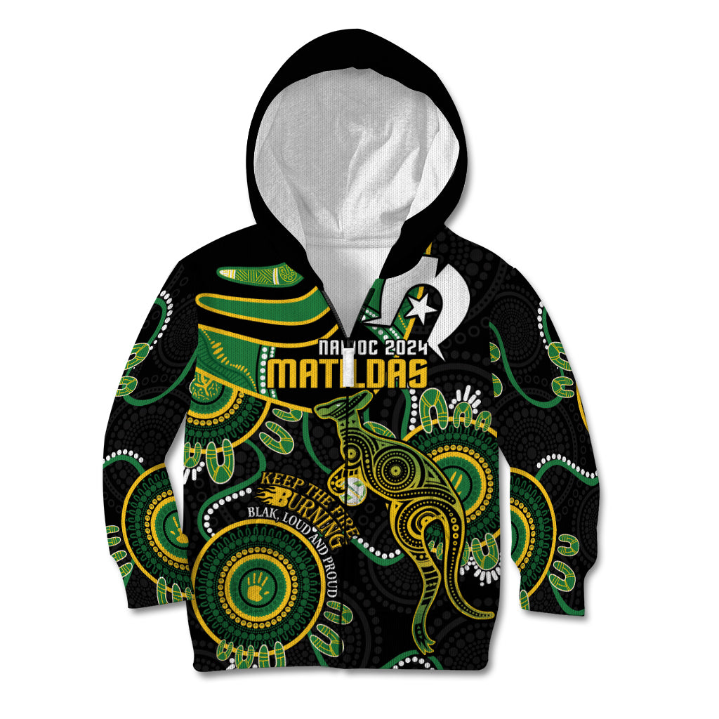 Custom Matildas NAIDOC Week Kid Hoodie Australia Kangaroo Keep The Fire Burning - Black