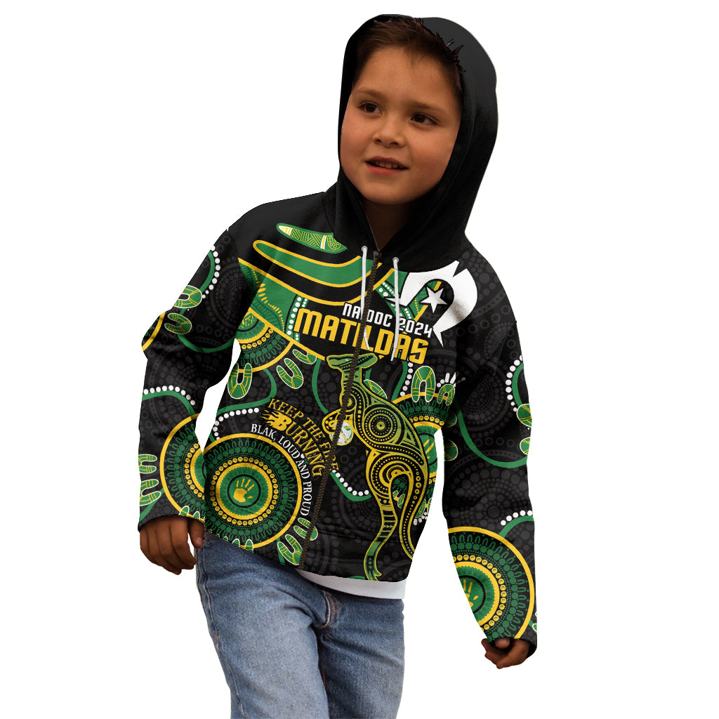 Custom Matildas NAIDOC Week Kid Hoodie Australia Kangaroo Keep The Fire Burning - Black