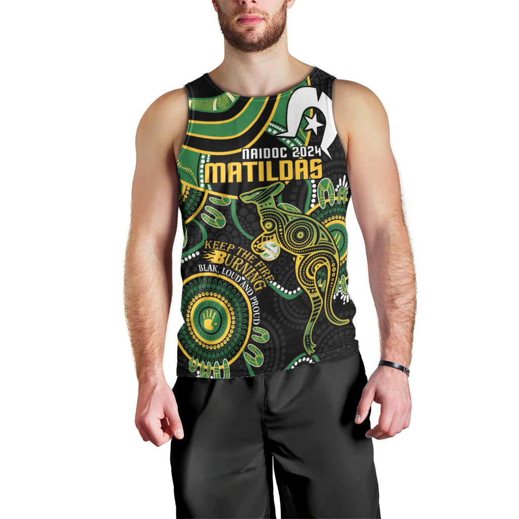 Custom Matildas NAIDOC Week Men Tank Top Australia Kangaroo Keep The Fire Burning - Black