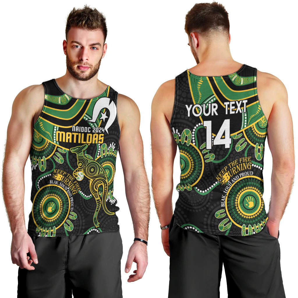 Custom Matildas NAIDOC Week Men Tank Top Australia Kangaroo Keep The Fire Burning - Black