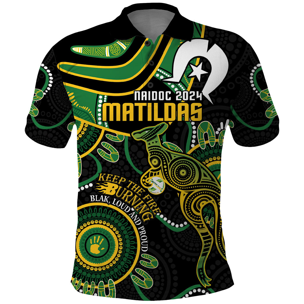 Custom Matildas NAIDOC Week Polo Shirt Australia Kangaroo Keep The Fire Burning - Black