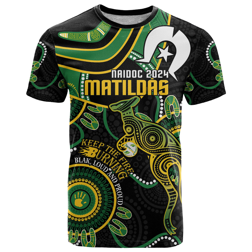 Custom Matildas NAIDOC Week T Shirt Australia Kangaroo Keep The Fire Burning - Black