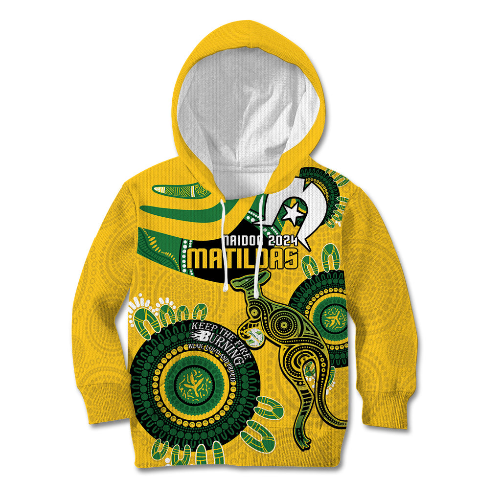 Custom Matildas NAIDOC Week Kid Hoodie Australia Kangaroo Keep The Fire Burning - Yellow