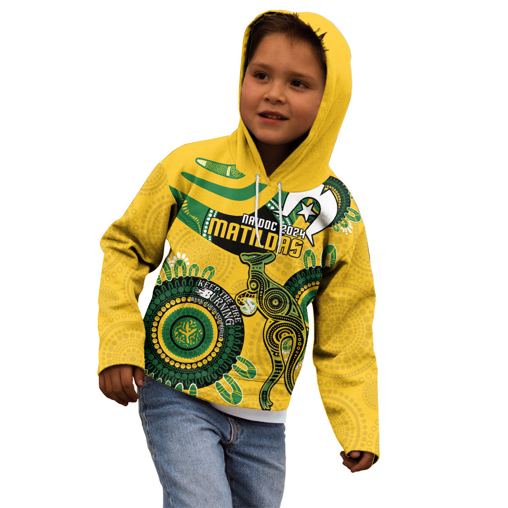 Custom Matildas NAIDOC Week Kid Hoodie Australia Kangaroo Keep The Fire Burning - Yellow