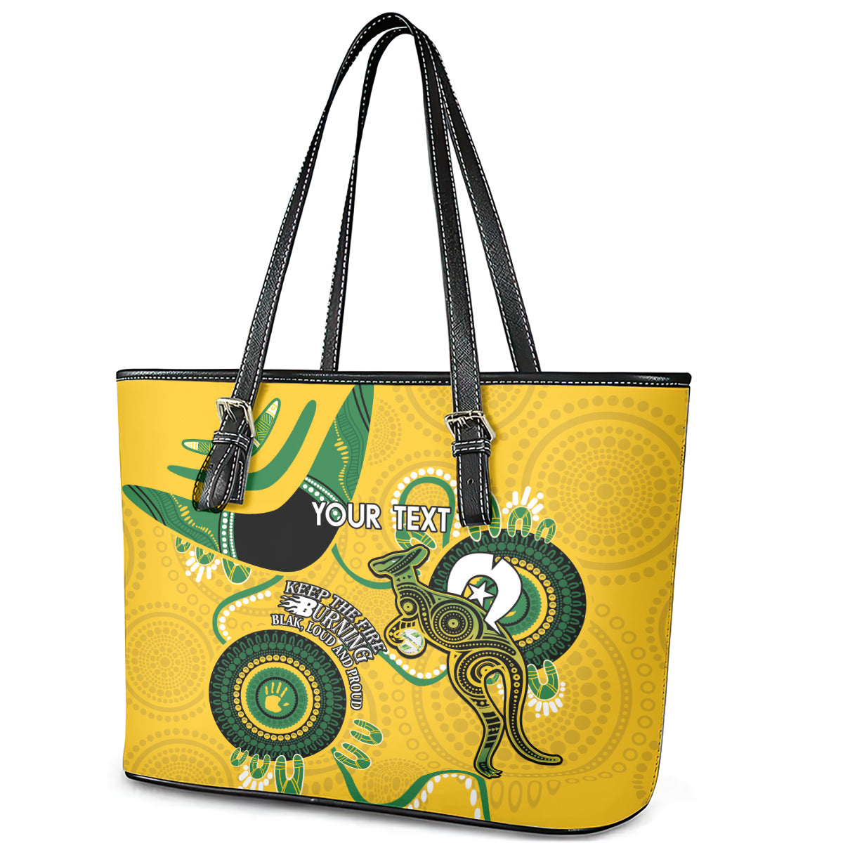 Custom Matildas NAIDOC Week Leather Tote Bag Australia Kangaroo Keep The Fire Burning - Yellow