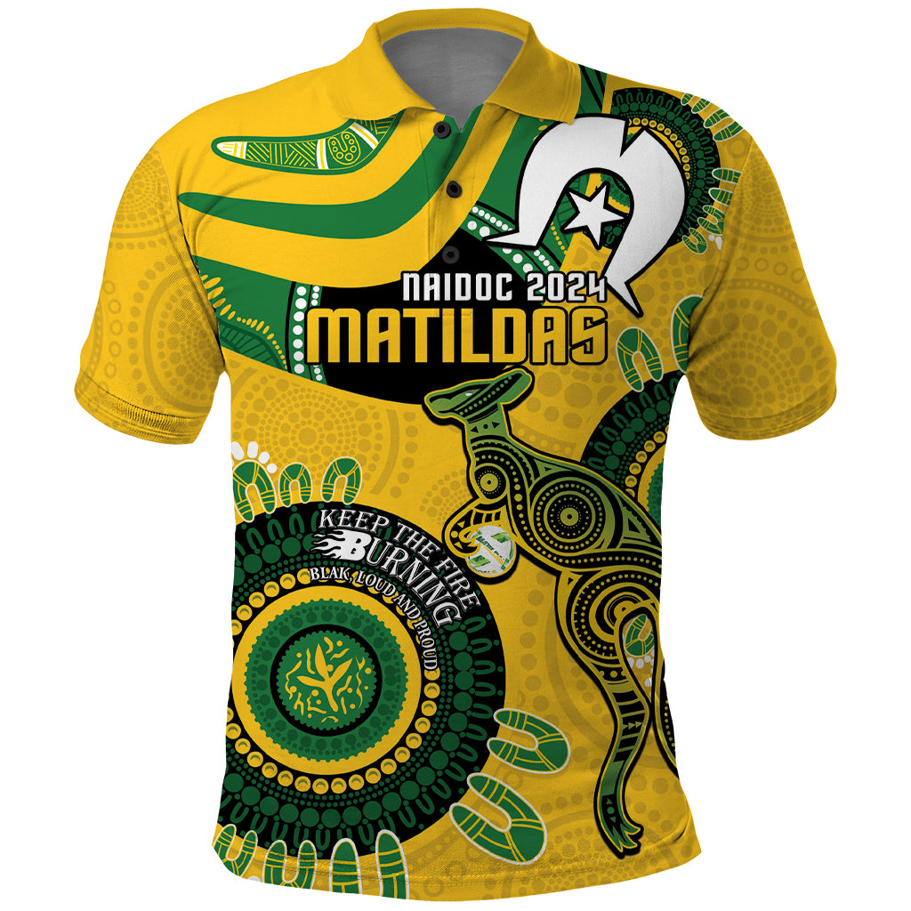 Custom Matildas NAIDOC Week Polo Shirt Australia Kangaroo Keep The Fire Burning - Yellow