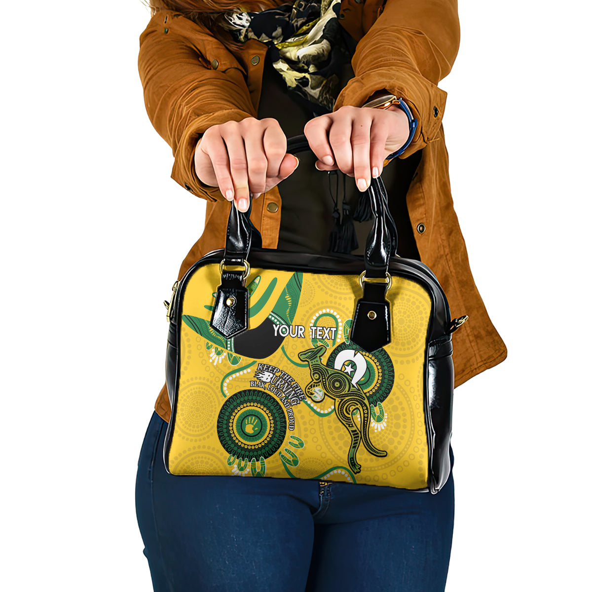 Custom Matildas NAIDOC Week Shoulder Handbag Australia Kangaroo Keep The Fire Burning - Yellow