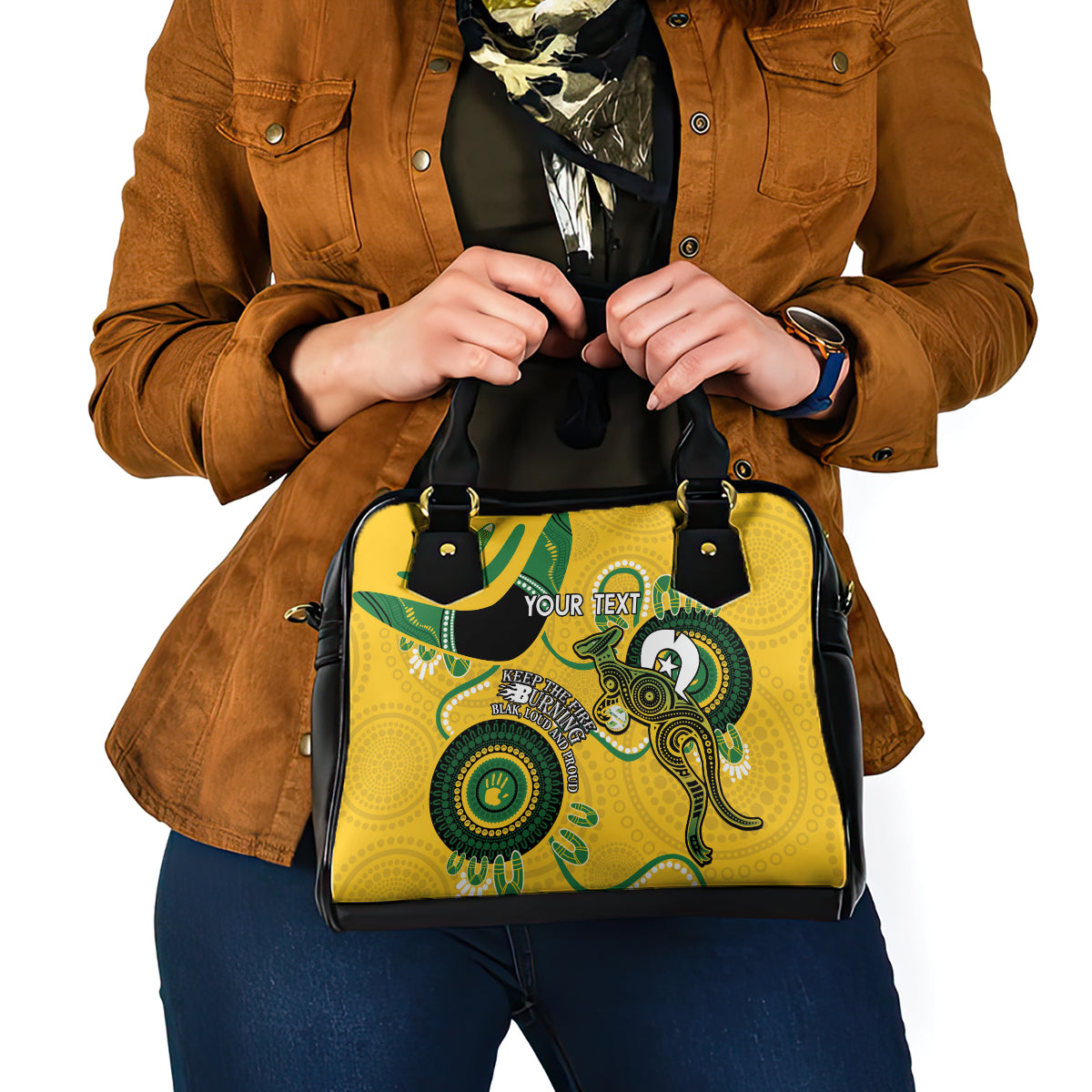 Custom Matildas NAIDOC Week Shoulder Handbag Australia Kangaroo Keep The Fire Burning - Yellow