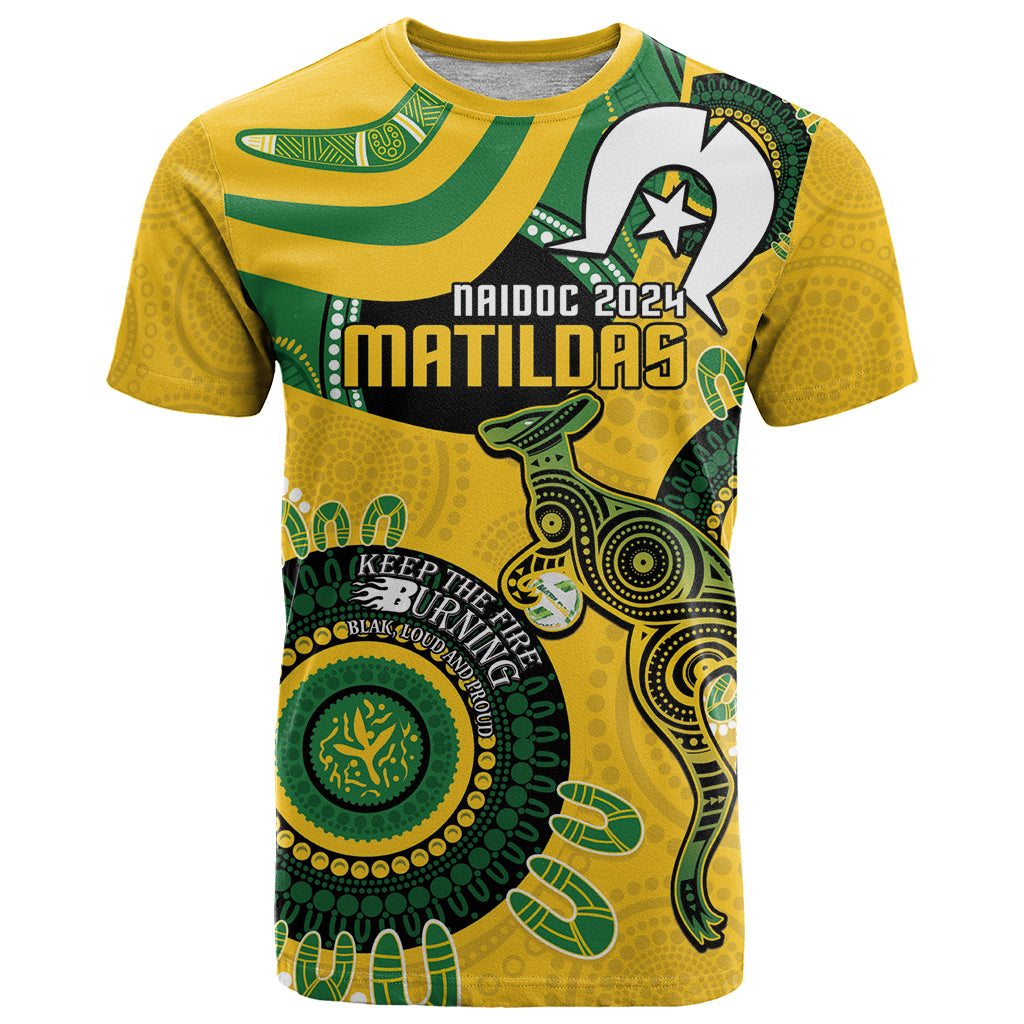 Custom Matildas NAIDOC Week T Shirt Australia Kangaroo Keep The Fire Burning - Yellow