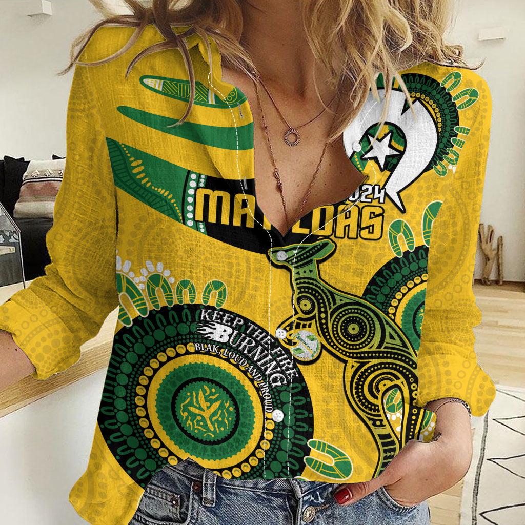 Custom Matildas NAIDOC Week Women Casual Shirt Australia Kangaroo Keep The Fire Burning - Yellow