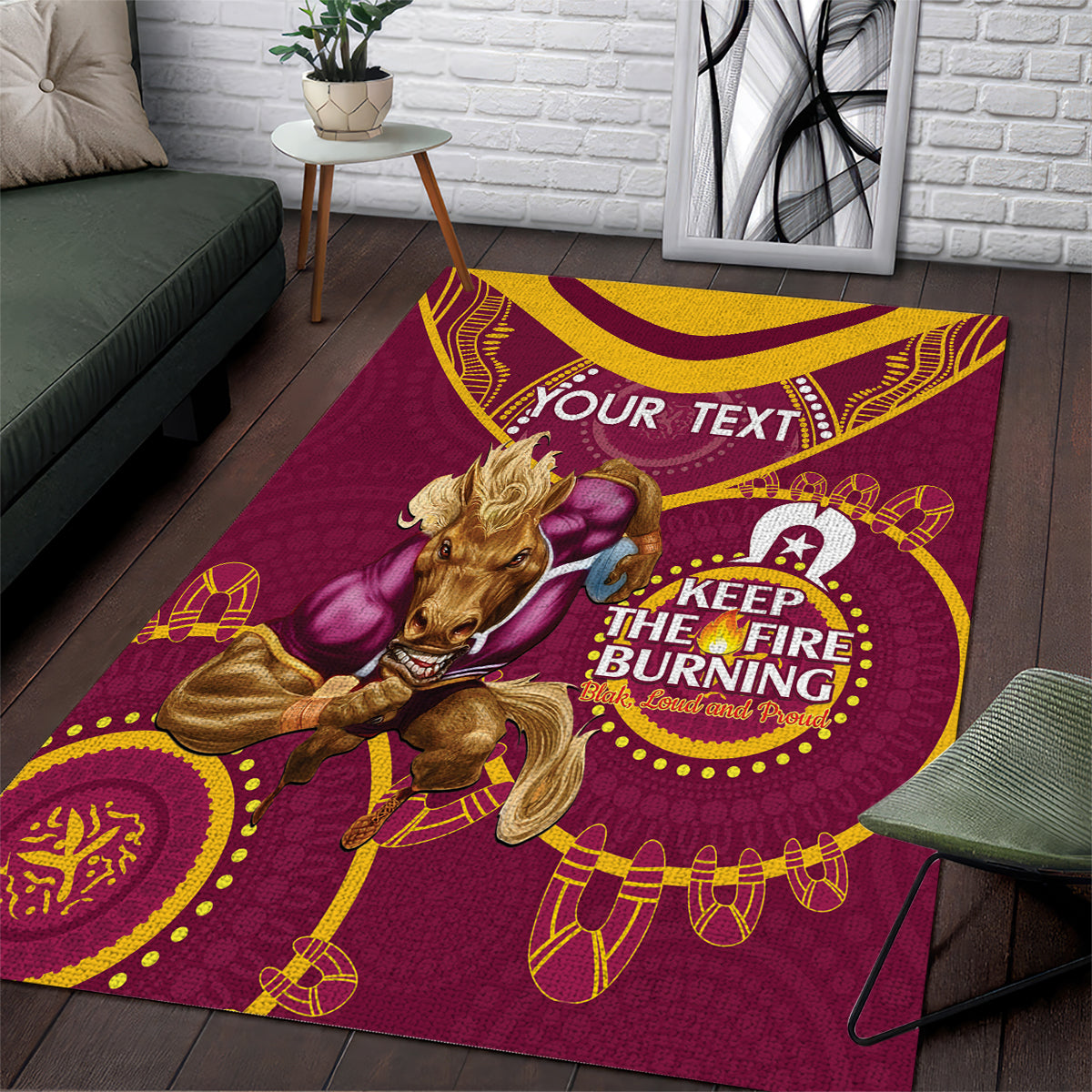 Custom NRL Broncos NAIDOC Week Area Rug Keep The Fire Burning Indigenous Art