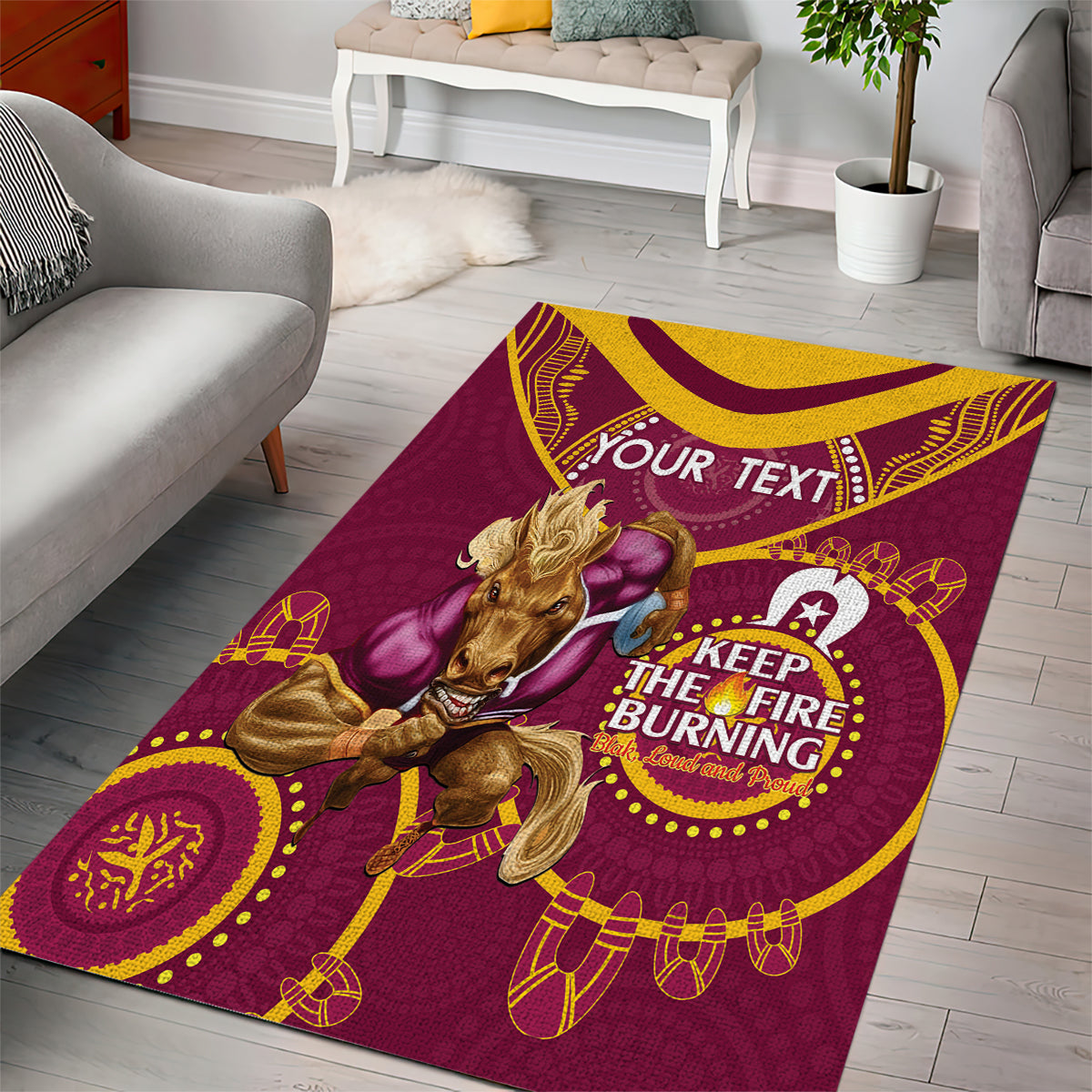 Custom NRL Broncos NAIDOC Week Area Rug Keep The Fire Burning Indigenous Art