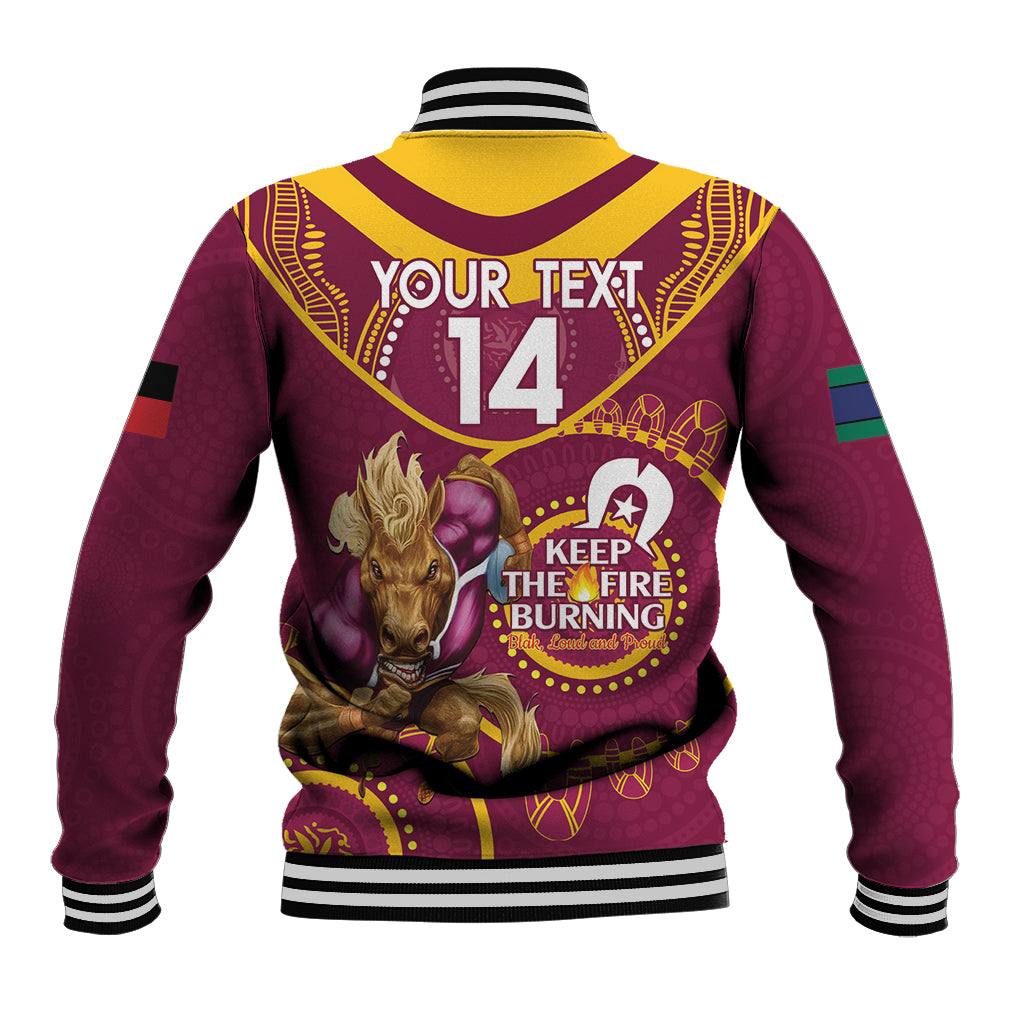 Custom NRL Broncos NAIDOC Week Baseball Jacket Keep The Fire Burning Indigenous Art