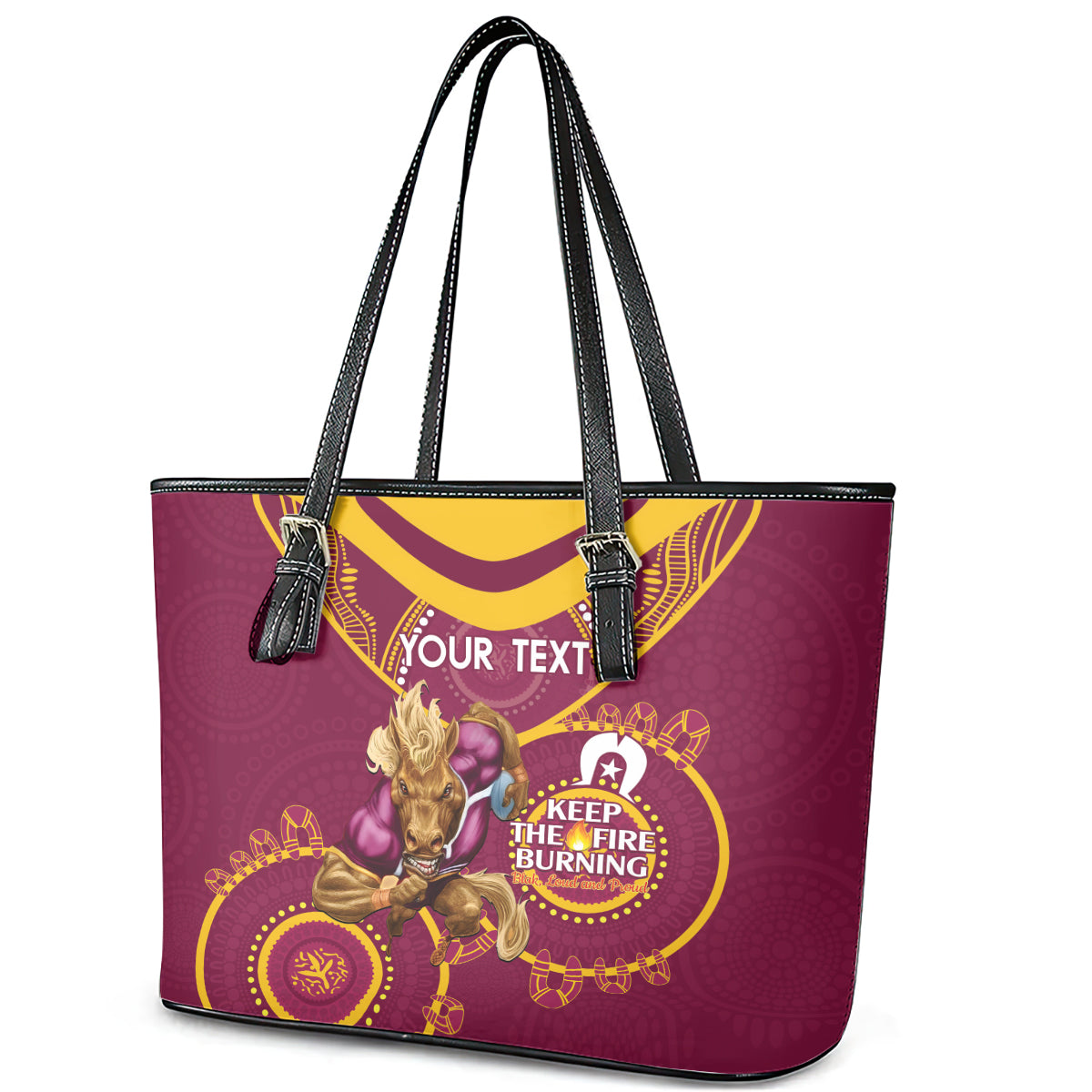 Custom NRL Broncos NAIDOC Week Leather Tote Bag Keep The Fire Burning Indigenous Art