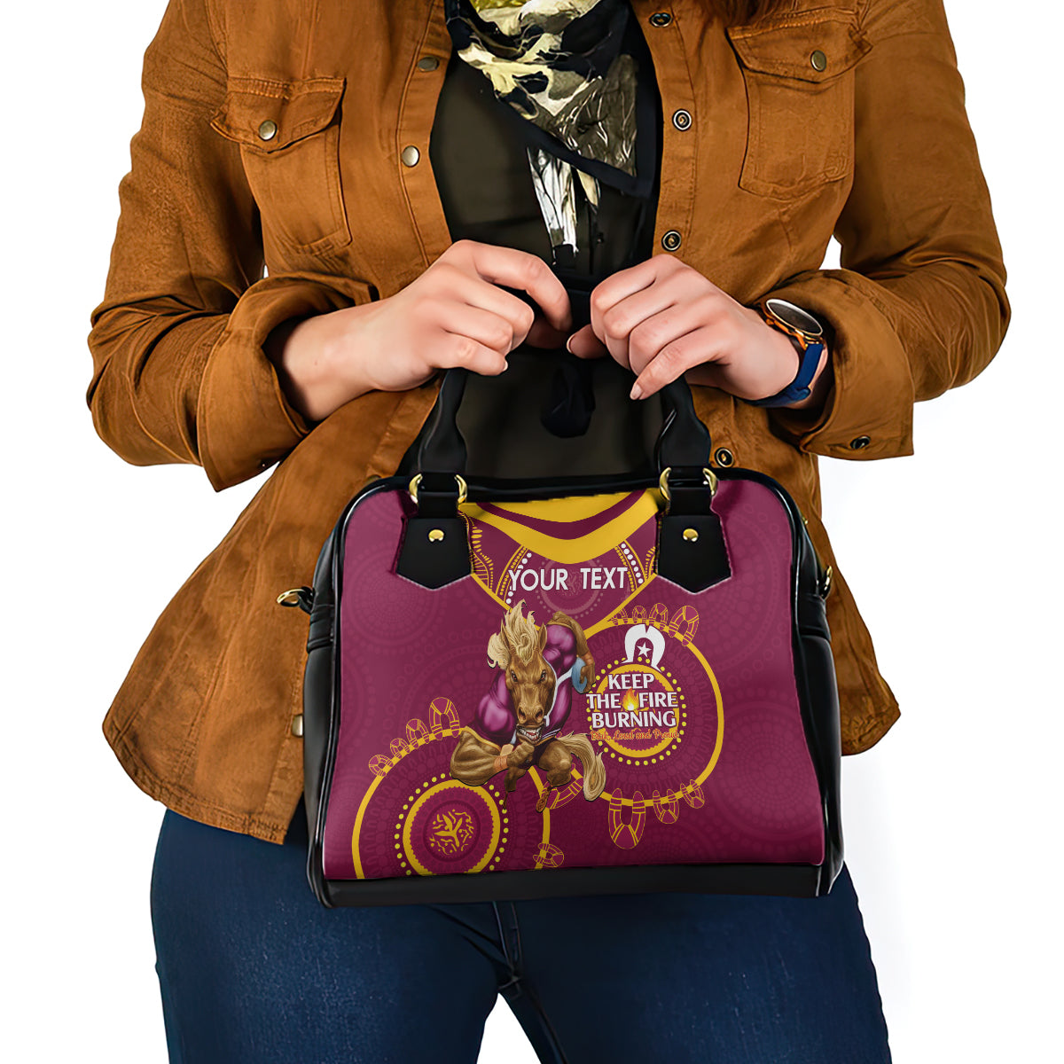 Custom NRL Broncos NAIDOC Week Shoulder Handbag Keep The Fire Burning Indigenous Art