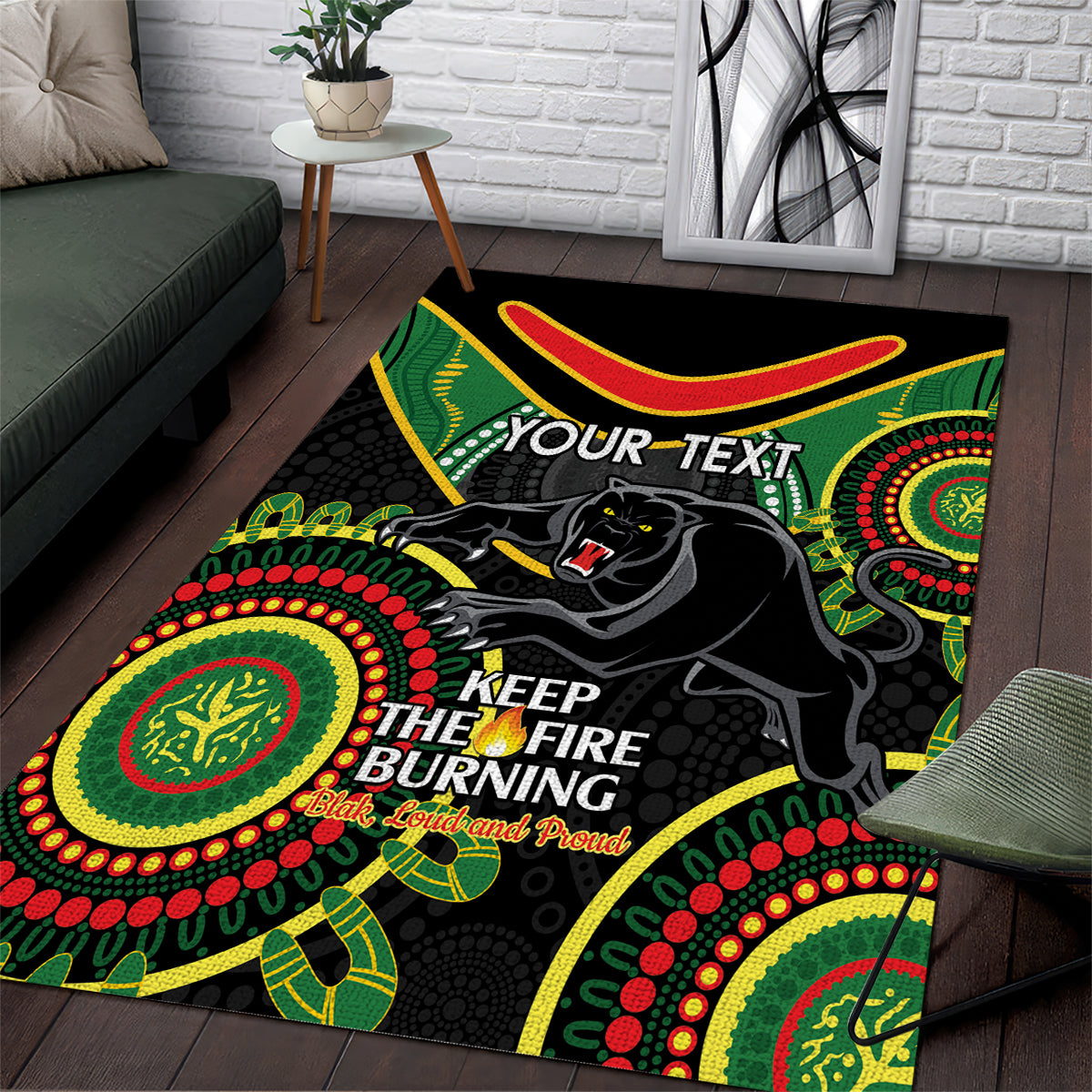 Custom NRL Panthers NAIDOC Week Area Rug Keep The Fire Burning Indigenous Art